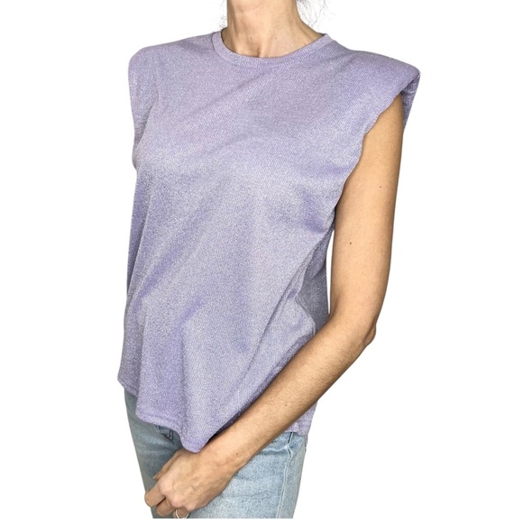 Jane & John Montreal purple metallic silver padded shoulder muscle top - Picture 3 of 12